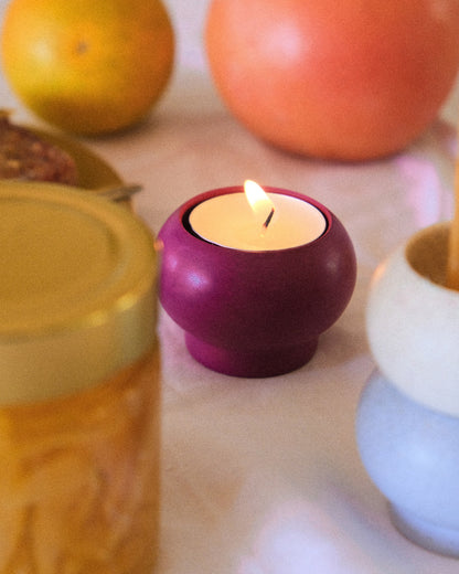 Alkaline stackable resin candle holder - plum with tealight