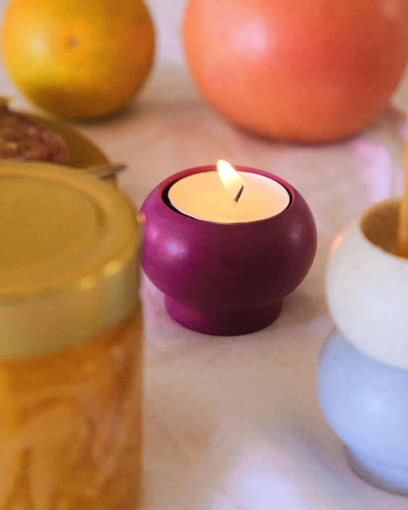 Alkaline stackable resin candle holder - plum with tealight
