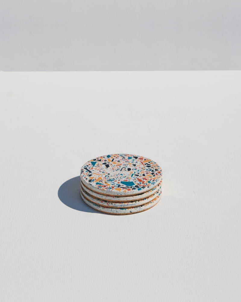 Alkaline terrazzo resin drink coaster – Funky – top view set of 4
