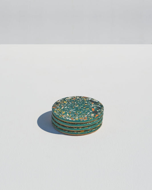 Set of 4 coasters, emerald terrazzo style