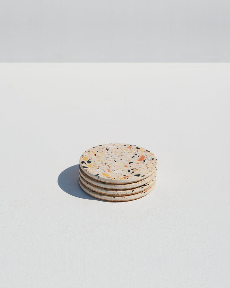 Alkaline terrazzo resin drink coaster – Nude – top view set of 4