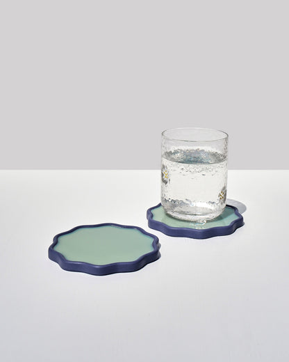 Alkaline Wavy colourful resin drink coaster – Blueberry – set of 2 styled