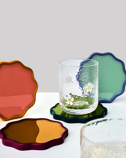Alkaline Wavy colourful resin drink coasters – full colour range