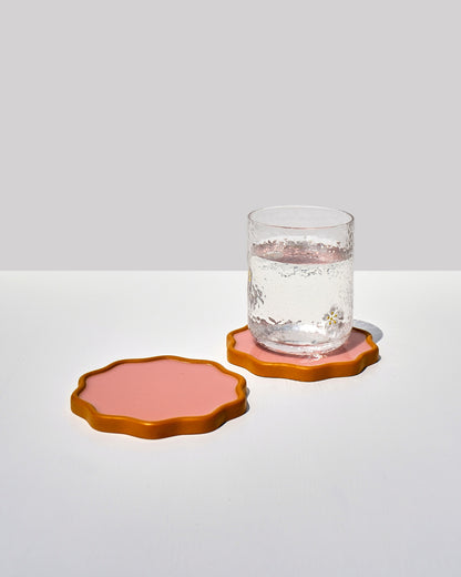 Alkaline Wavy colourful resin drink coaster – Guava – lifestyle shot