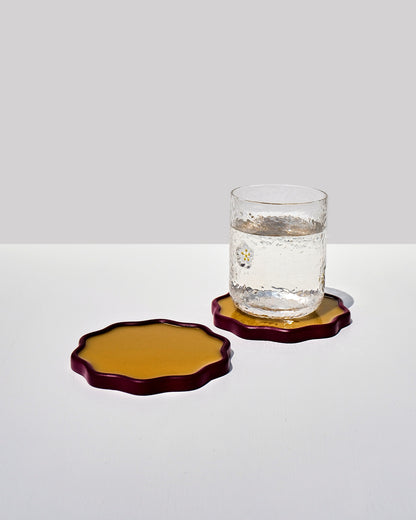 Alkaline Wavy colourful resin drink coaster – Passion Fruit – top view