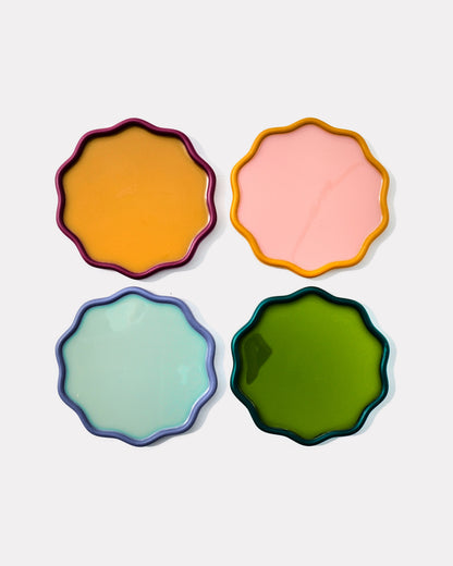 Alkaline Wavy colourful resin drink coasters – full colour range