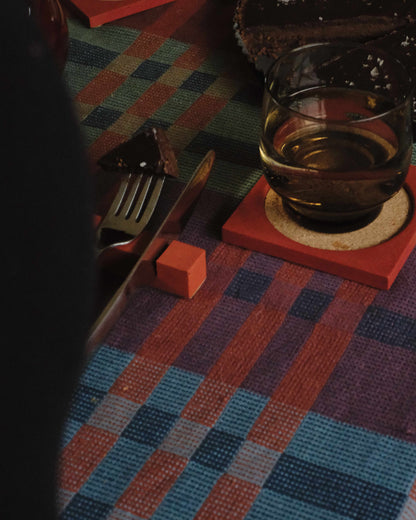 Alkaline The Core square resin drink coaster – Terracotta – lifestyle shot