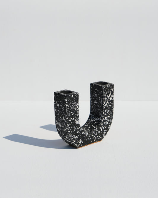 U-Shaped Candle Holder, black terrazzo style