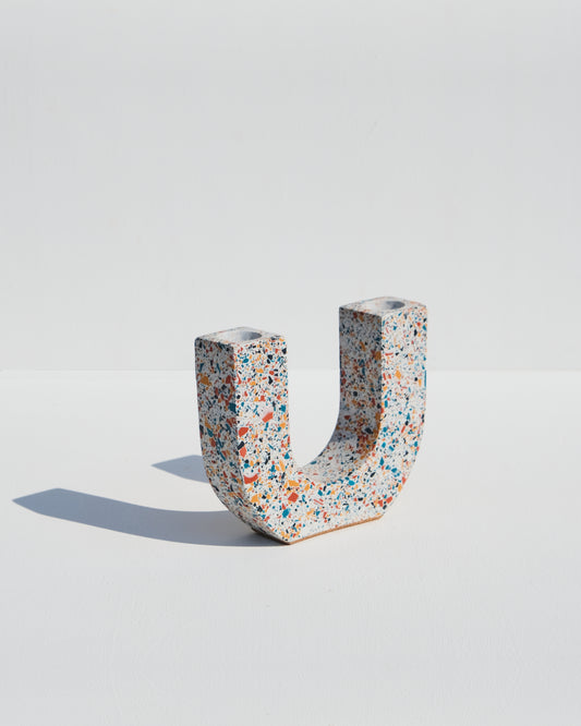 U-Shaped Candle Holder, funky terrazzo style