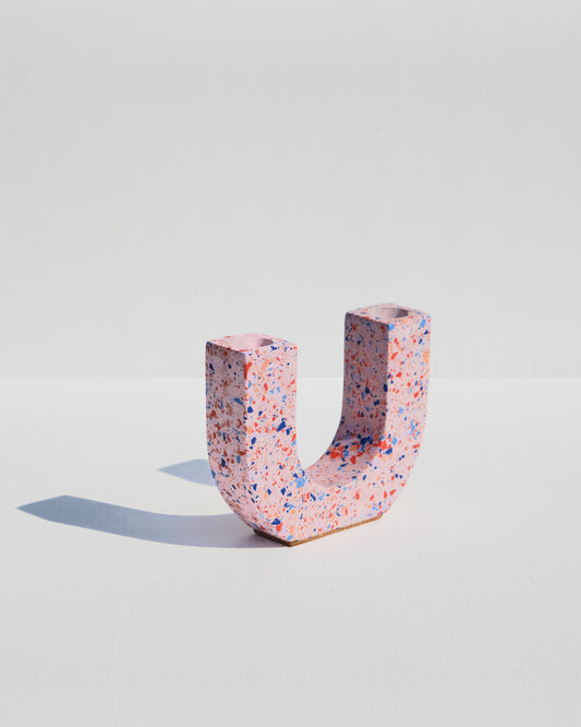 U-Shaped Candle Holder, confetti terrazzo style