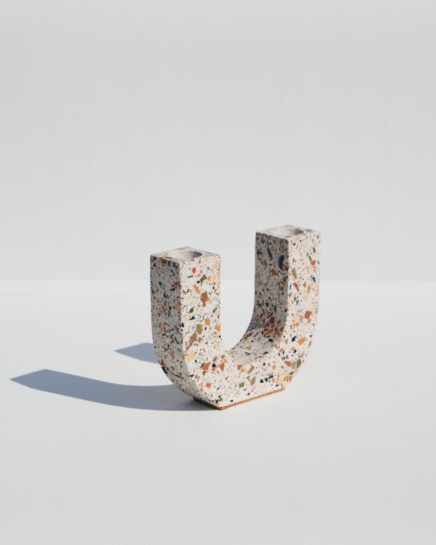 U-Shaped Candle Holder, neutral terrazzo style