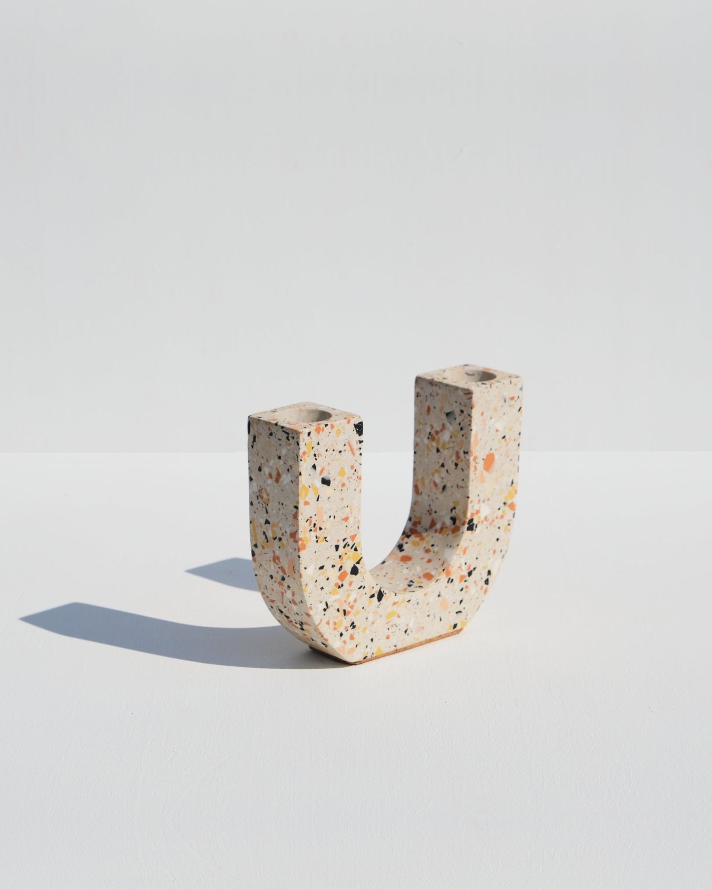 U-Shaped Candle Holder, nude terrazzo style