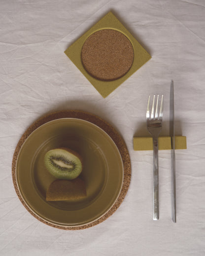 Alkaline The Core square resin drink coaster – Muted Lime – lifestyle shot