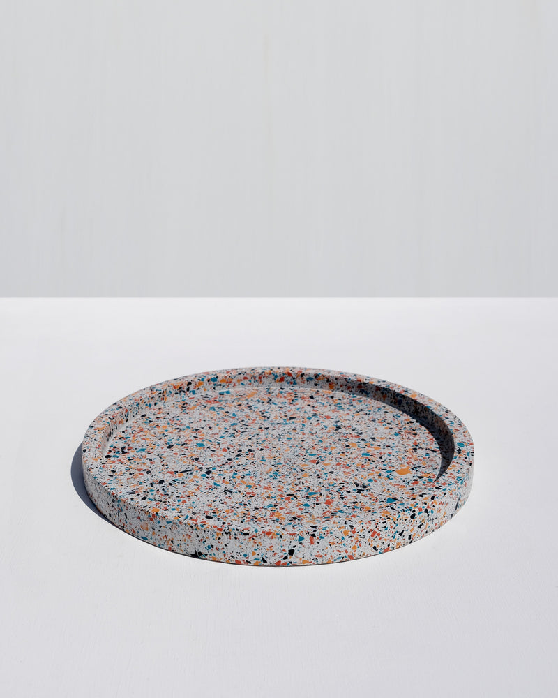 Alkaline extra large round terrazzo resin tray – Funky – top view